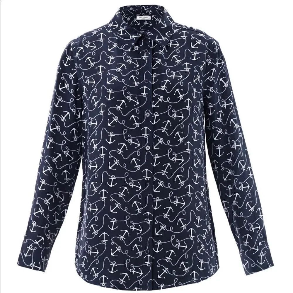 Equipment anchor print silk button down blouse